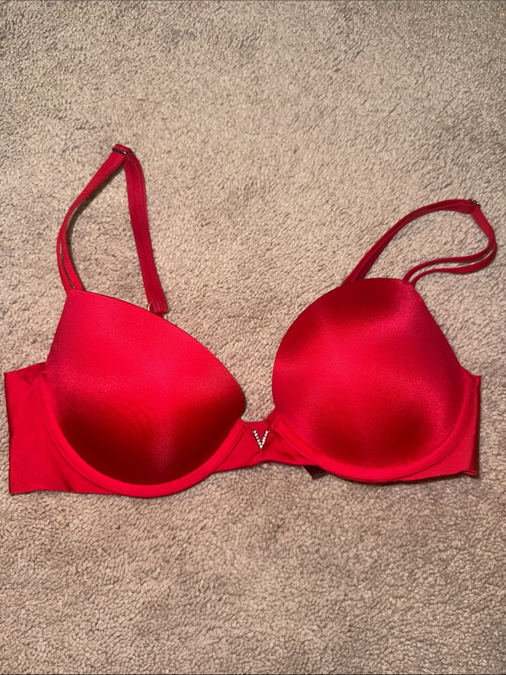 Victoria's Secret Red Satin Push-Up Bra with V Accent
